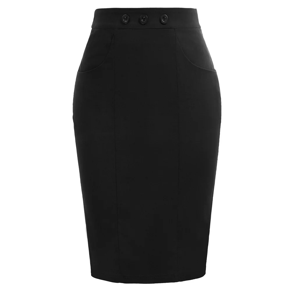 

Black/Navy Blue Women Vintage Retro solid Buttons Decor Back Split Hips-Wrapped Skirt sexy elegant bodycon skirts falda mujer