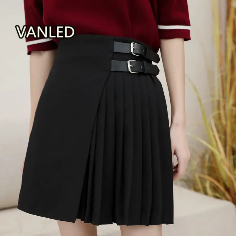 

Pleated Skirt Woman Spring 2019 New Black High Waist A Line Spring Summer Short Skirts