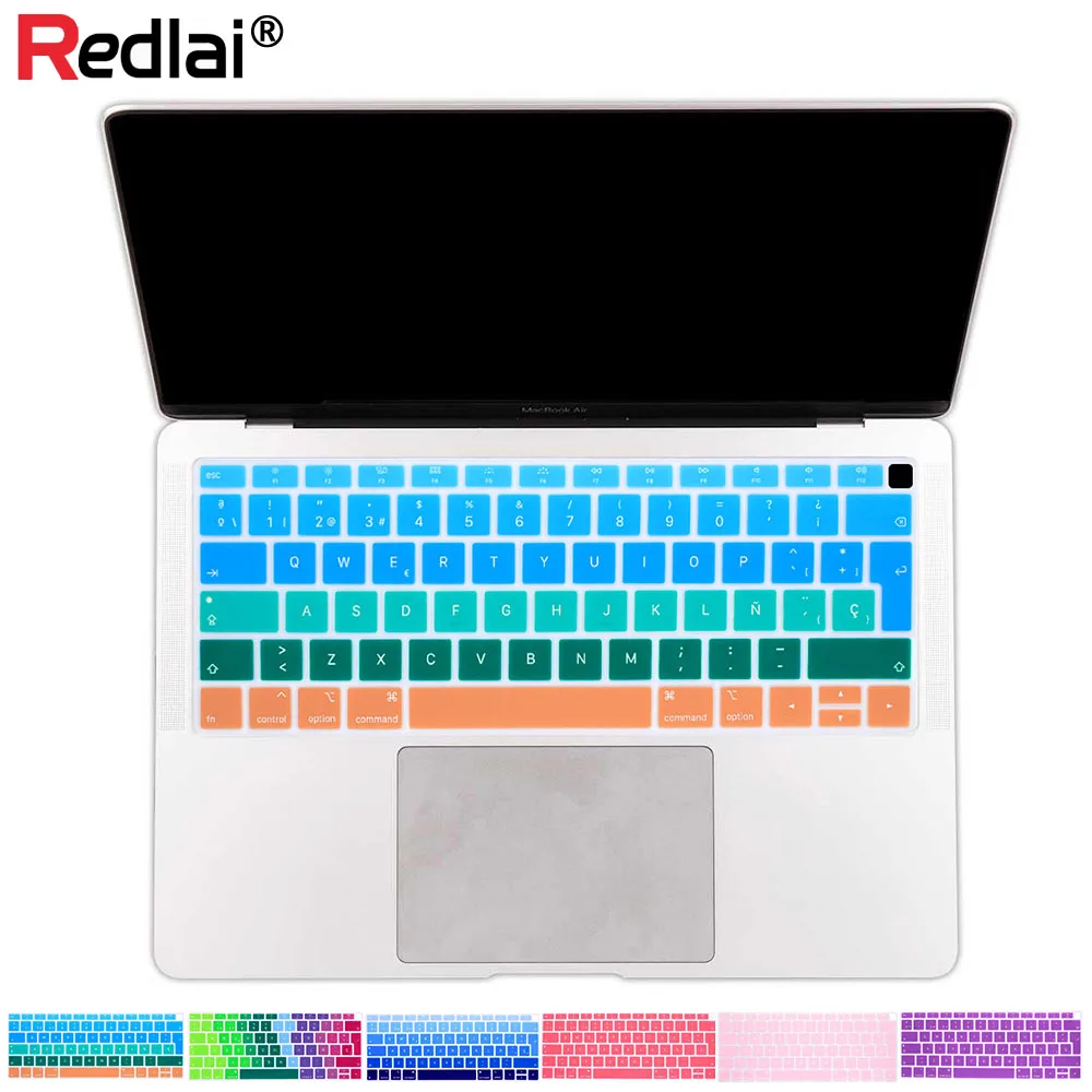 Redlai клавиатура чехол для нового MacBook Air 2018 13,3 "A1932 retina & Touch ID красочные/градиент ЕС/Великобритания Испанский клавиатура пленка кожи