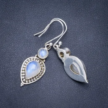

Natural Rainbow Moonstone Handmade Unique 925 Sterling Silver Earrings 1.75" A0735