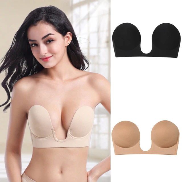 Women Sexy Backless Plunge Bra Strapless Seamless U Shape Adhesive