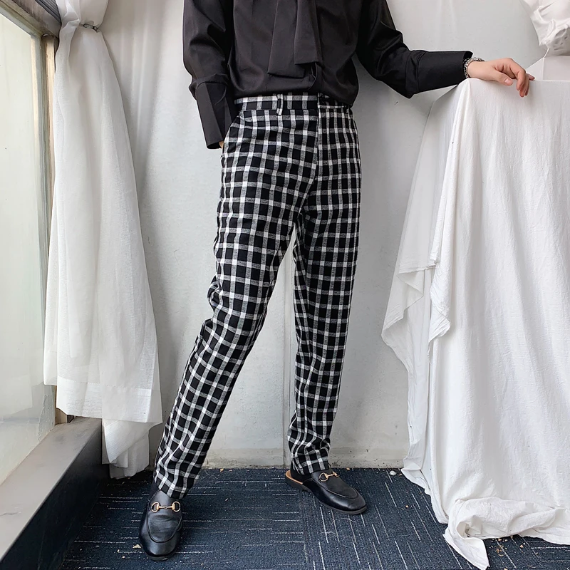 

Black Plaid Pants Mens Calca Social Trousers Mens British Pants Mens Skinny Formal Trousers Business Pants Pantalon Azul Hombre