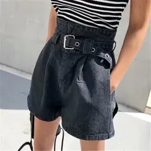 Summer Women High Waist Jeans Shorts Vintage Pockets Cotton Denim Hot Shorts Belted Sexy Female A Line Denim Shorts Streetwear o ring detail self belted shorts