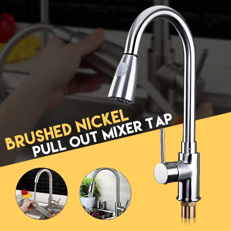 

Xueqin Nickel Brushed Kitchen Basin Sink Water Faucet Tap Pull Out Spray Mixer Tap All Copper Faucet With 2 Inlet Hoses