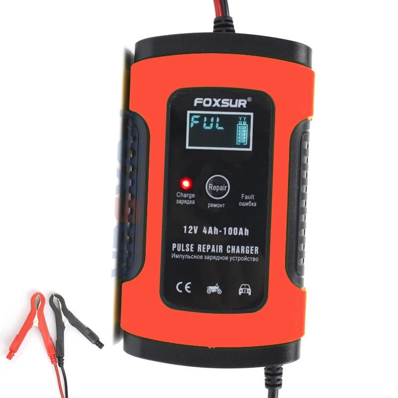 Online Cargador de batería Universal Foxsur 12V tipo de reparación 12Ah 36Ah 45Ah 60Ah 100Ah cargador de batería de reparación de pulso pantalla Lcd enchufe de la UE