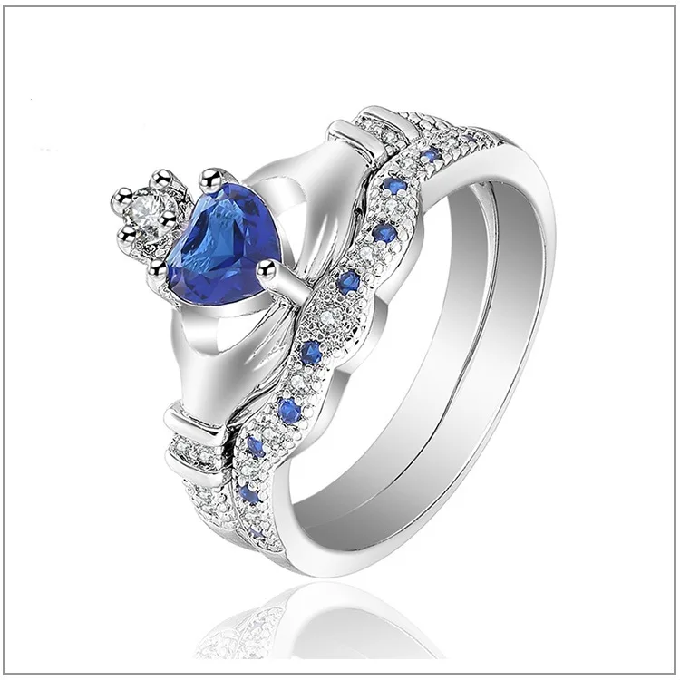 Sliver S925 Fashion Sapphire Rings for Women Blue Amethyst Crystal Diamante Sapphire Bizuteria Gemstone Crown Shape Diamont Ring