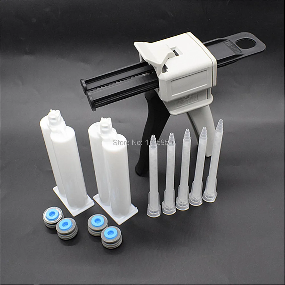 

50ml Glue Gun Two Component AB Glue Dispensing Gun Dispenser with 2 set 50ml Empty Dual-Barrel Cartridge and 5pc AB Mixed Tube