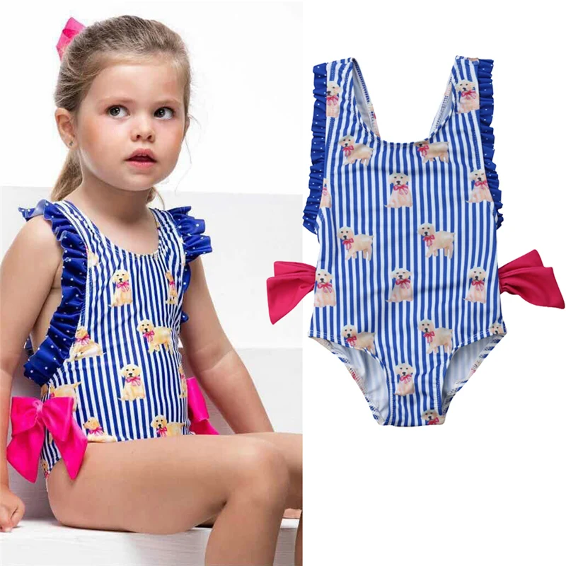 Для маленьких девочек Плавание одежда Дети собаки + полосатые бикини Плавание костюм дозирования костюм 2019 летние дети малышей Новая мода
