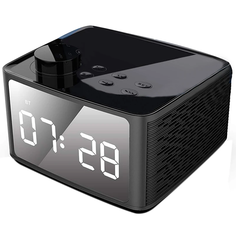 

Alarm Clock Radio Wireless Bluetooth Speaker With Fm Radio & Cell Phone Stand,4Inch Blue Digit Display With 3-Level Dimmer,Dua
