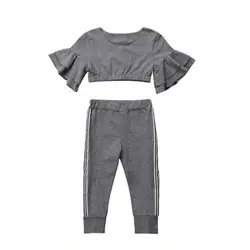 Новые детские облегающие однотонные топы и штаны для маленьких девочек, леггинсы, осенний комплект одежды, Повседневная осенняя одежда