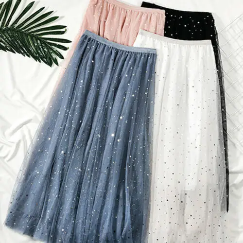 Hirigin Новая женская Повседневная плиссированная шифоновая юбка с высокой талией и принтом звезды, простая длинная юбка