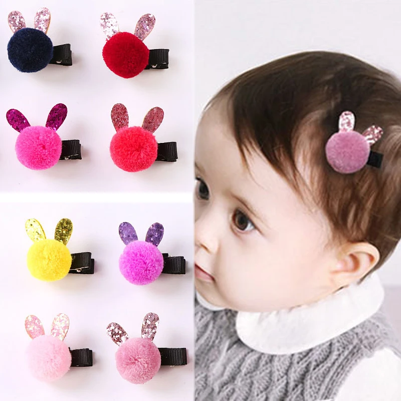 

Fashion hot girl plush hairpin rabbit ears cute sweet hairdband Korean fashion BBclip girl pompom hair accessories birthday gift