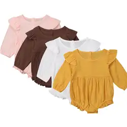 От 0 до 3 лет для новорожденных девочек комбинезоны Винтаж с открытыми плечами длинный рукав детские девочки комбинезон детская одежда