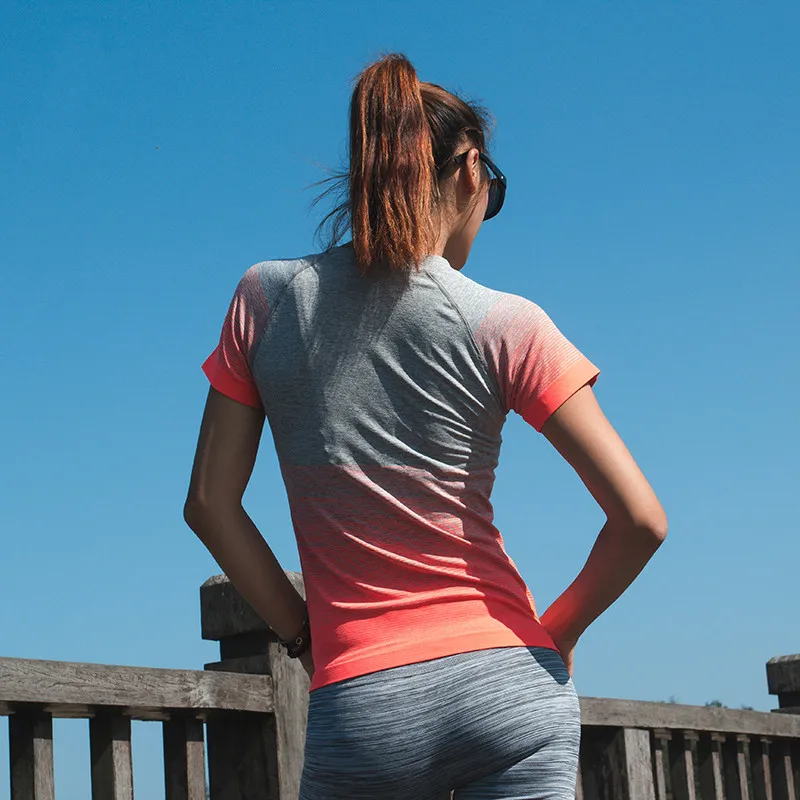 

Gym Women's Sport Shirts Quick Dry Running T-shirt Sleeve Fitness Clothes Tees & Tops Deporte Mujer P096