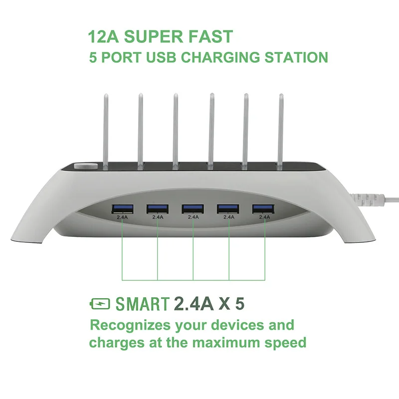 

Luxury 2.4A Multi 5 Port Stand Universal USB Fast Charging Station For iPhone X XS Max 7 8 Plus Tablet for Christmas Gift