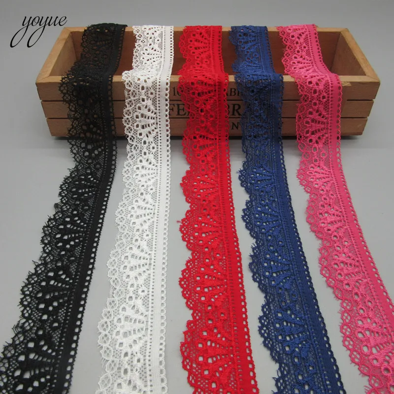 

10 yards high quality stretch elastic lace ribbon 30mm Wide White Lace embroidered cotton Stretch lace Trim trimmings for sewing
