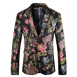 Мода животных с цветочным принтом Новый Блейзер Masculino 2019 Slim Fit мужской пиджак, жакет деловая повседневная одежда костюм пальто плюс размеры