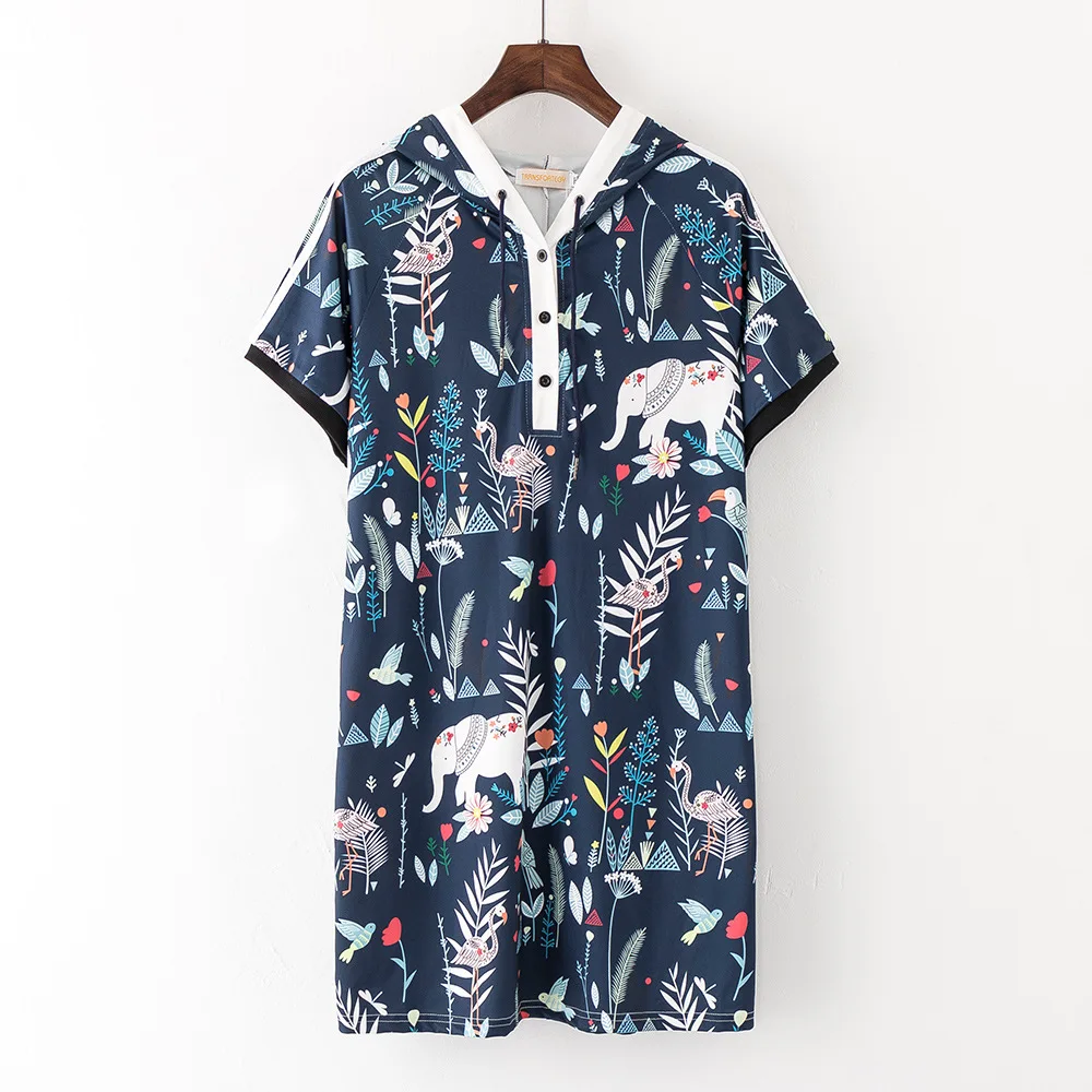 

Hooded Sweater Dresses women Summer Cartoon Letters Print Dress Xxxxxl Plus Size loose Cotton Short Sleeve black white 2019