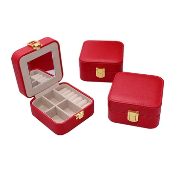

1 Pc Jewelry Display Box Red Faux Leather Travel Portable Storage Organizer Case For Earrings Necklace Rings