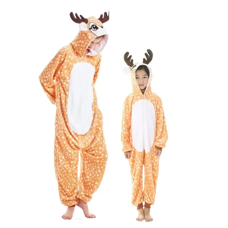 

Cartoon Hooded Family Christmas Pajamas Mom Kids Cosplay Costume Sleepwear Christmas Deer Nightwear Pyjamas
