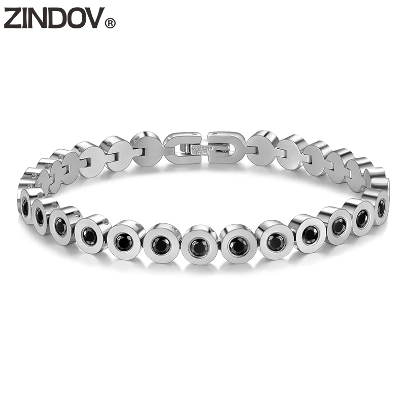 

ZINDOV Stainless Steel Bracelet Femme Black CZ Tennis Bracelet For Women Hot Selling High Quality Fashion Jewelry Gold Rose Gold