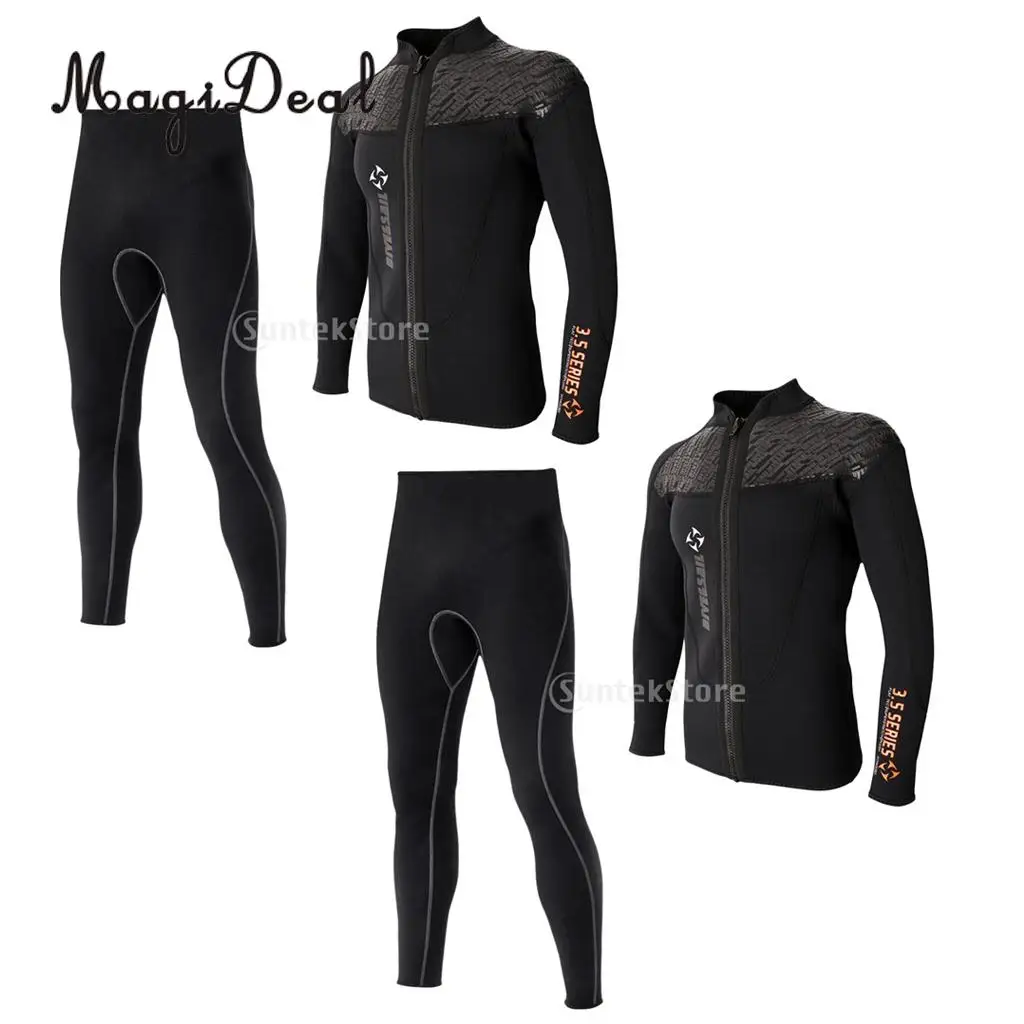 

2 Set 3mm Neoprene Wetsuits Long Sleeve Front Zip Jacket Diving Suit Pants for Adults Men