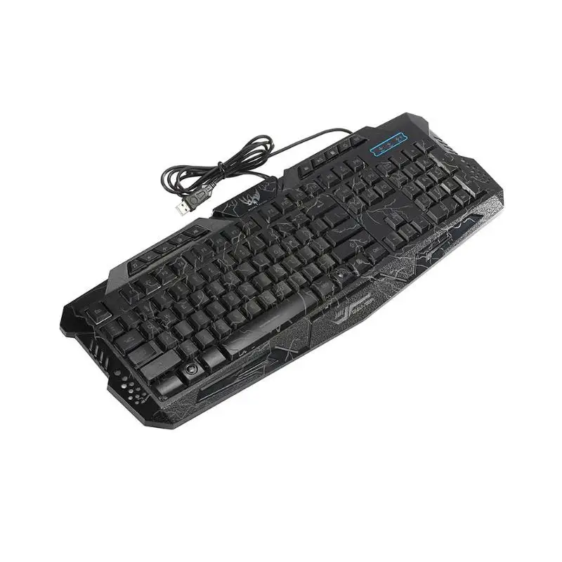 English Backlit Keyboard LED 3-Color USB Wired Colorful Breathing Waterproof Computer Crack Gaming Keyboard for PC Desktop