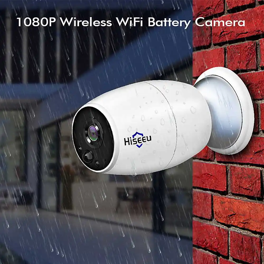 

Hiseeu 1080P Full HD Wireless WiFi IP Video Camera Rechargeable Battery Outdoor Indoor Waterproof Surveillance Security Camera