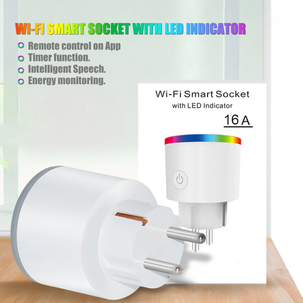 

Electrical Sockets Wi-Fi Remote Control Smart Socket Mini Practical Timing Adjustable RGB LED Color Intelligent LED Indicator