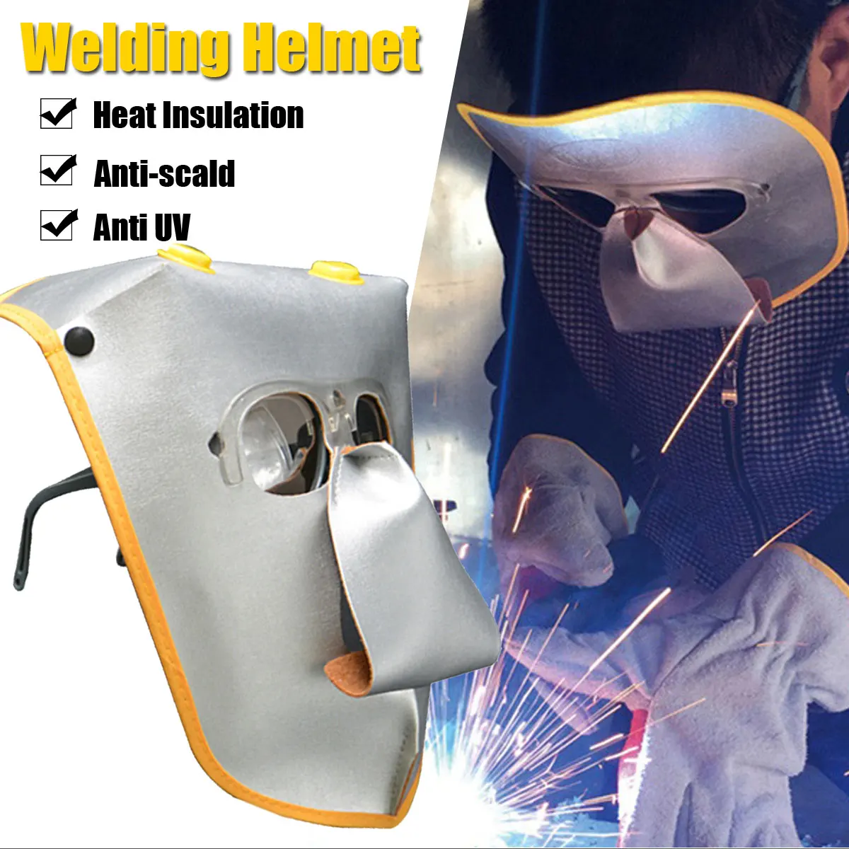 

2019 Adjustable Cowhide Welding Helmet ARC TIG MIG Welding Lens Mask Face Protection With Safety Goggles