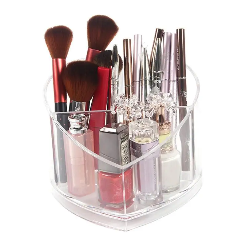Clear Crystal Acrylic Heart Shaped Makeup Organizer Transparent