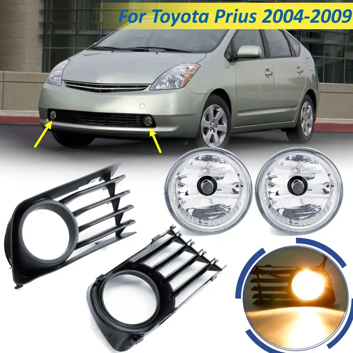 

12v Case Cover For Toyota Prius 2006-2009 Fog Light Car Light Assembly Front Driving Lamps With Wiring Kit Halogen Fog Lamp