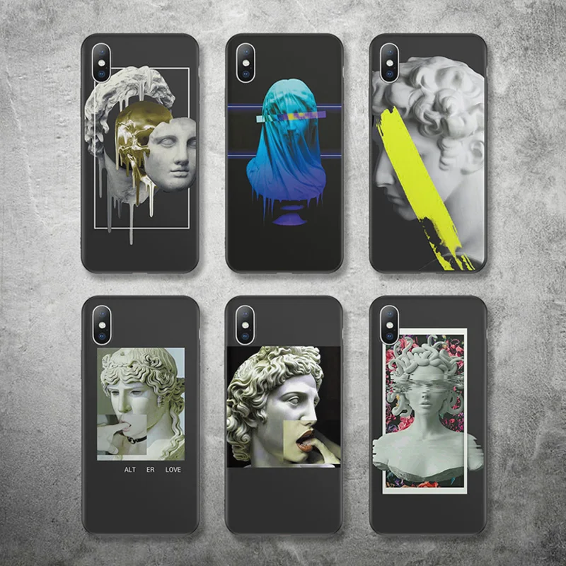 

Lovebay Phone Case For iPhone 6 6s 7 8 Plus X XR XS Max 5 5s SE Fashion Abstract Art Statue Soft TPU For iPhone X XS Phone Case