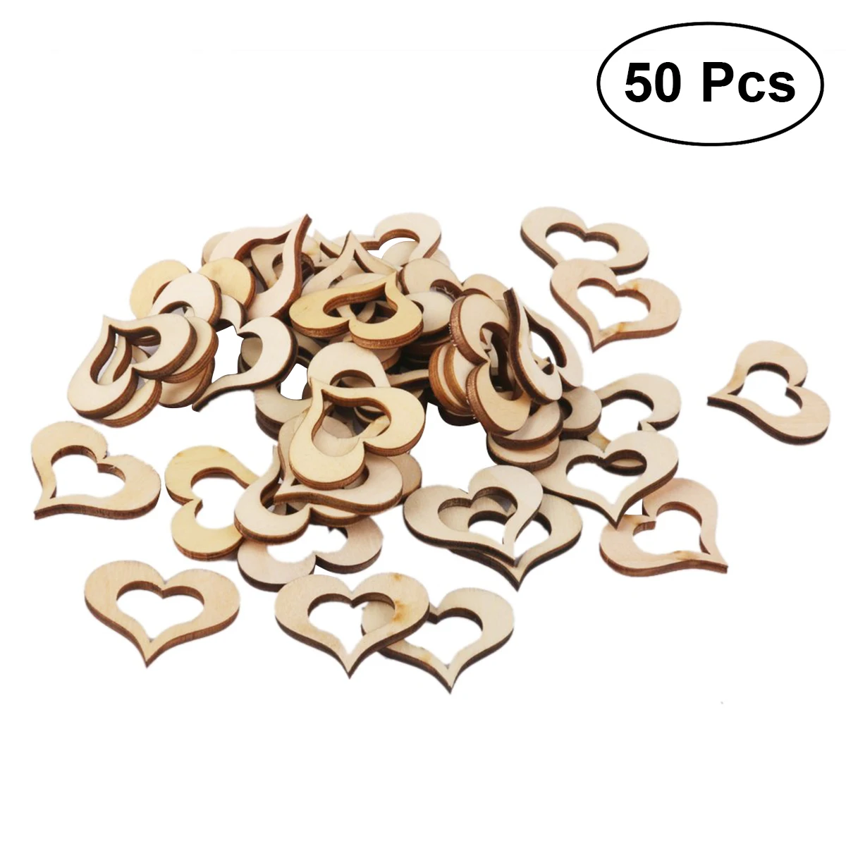 

50pcs 30mm Blank Hollow Wooden Heart Embellishments Crafts (Wood Color)