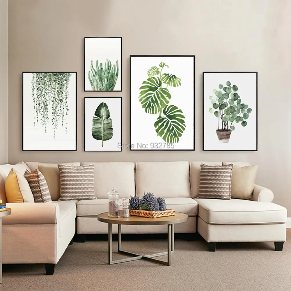 

Watercolor Plant Leaves Poster Print Landscape Wall Art Canvas Painting Picture for Living Room Home Decor Cactus Decoration