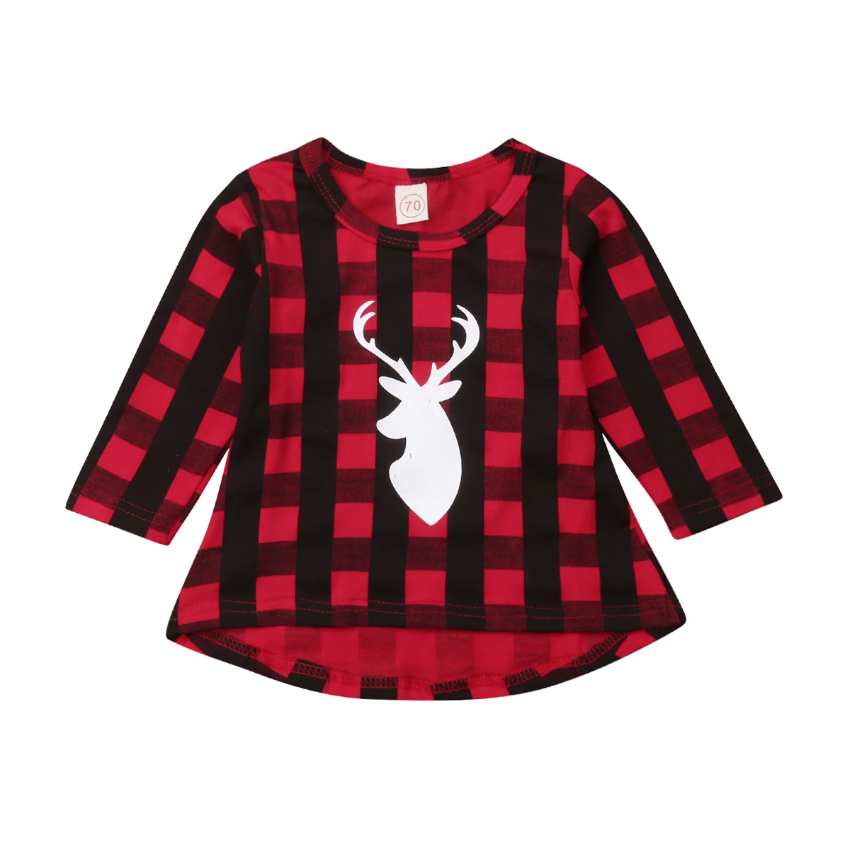 

Christmas Newborn Toddler Kids Baby Girl Long Sleeve Deer Print Red Plaid A-line Cotton Dress Holiday Party Xmas Clothes