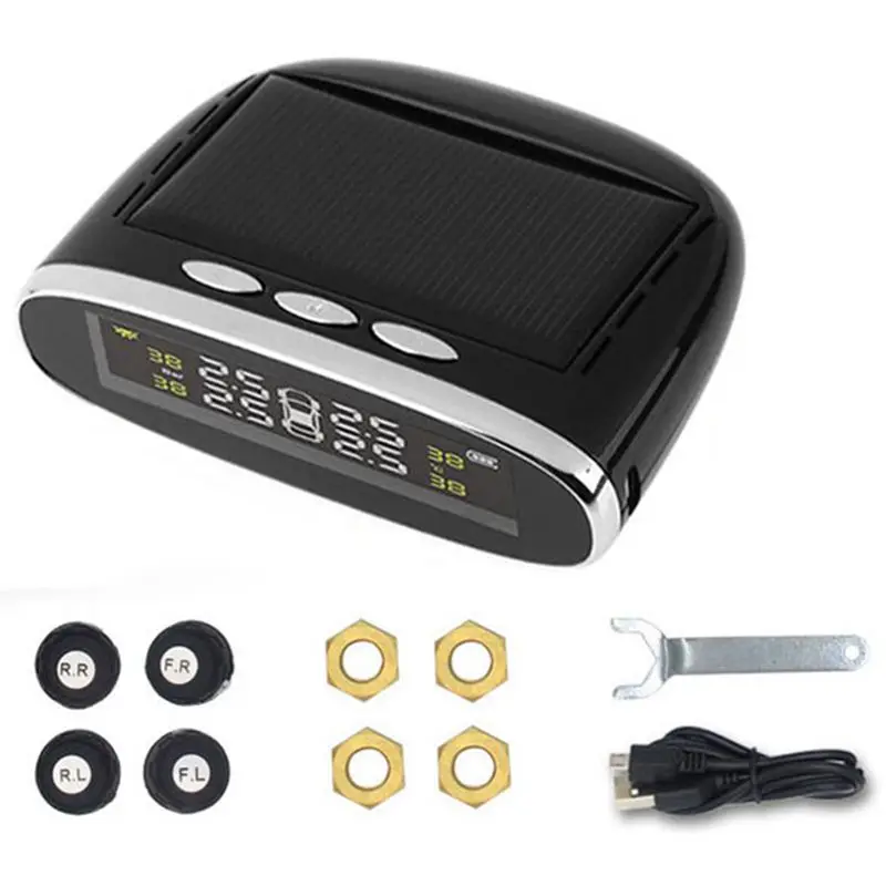 

Car Solar Powered TPMS Car Tire Pressure Monitor System Wireless 4 External Sensors Color digital screen