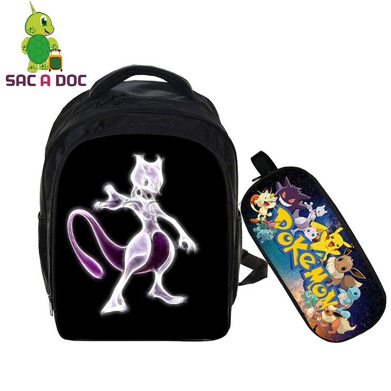 

Pokemon 2 Pcs Set Children School Bags Anime Mewtwo Pikachu Printing Pencil Case for Kids Boys Girls Mochila Bookbags
