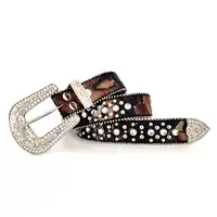 Vintage Western Cowgirl Belt woven fabric colorful belts for women rivet rhinestone decoration big buckle