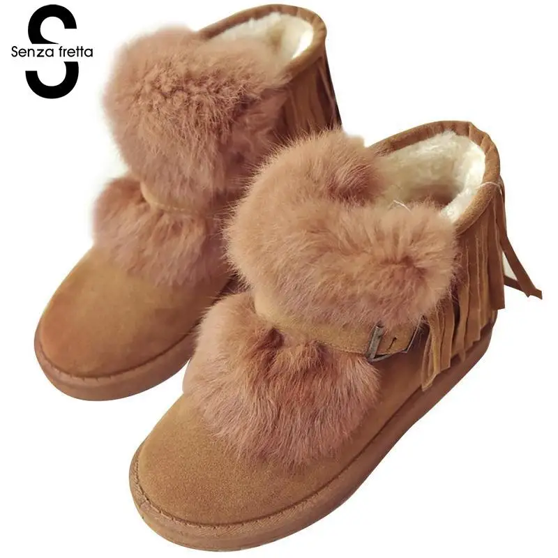 

Senza Fretta Women Shoes Winter Warm Snow Boots Fashion Fringed Non-slip Velvet Boots Padded Snow Boots Shoes Women Big Size