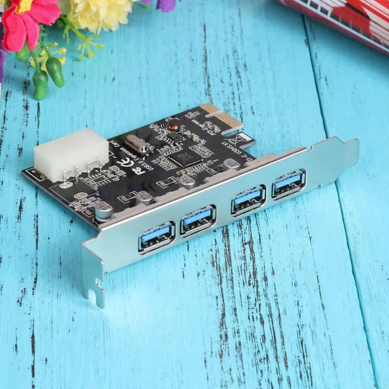 USB3.0 карта расширения 4 порта PCI E к компьютерная 4Pin соединительный узел для