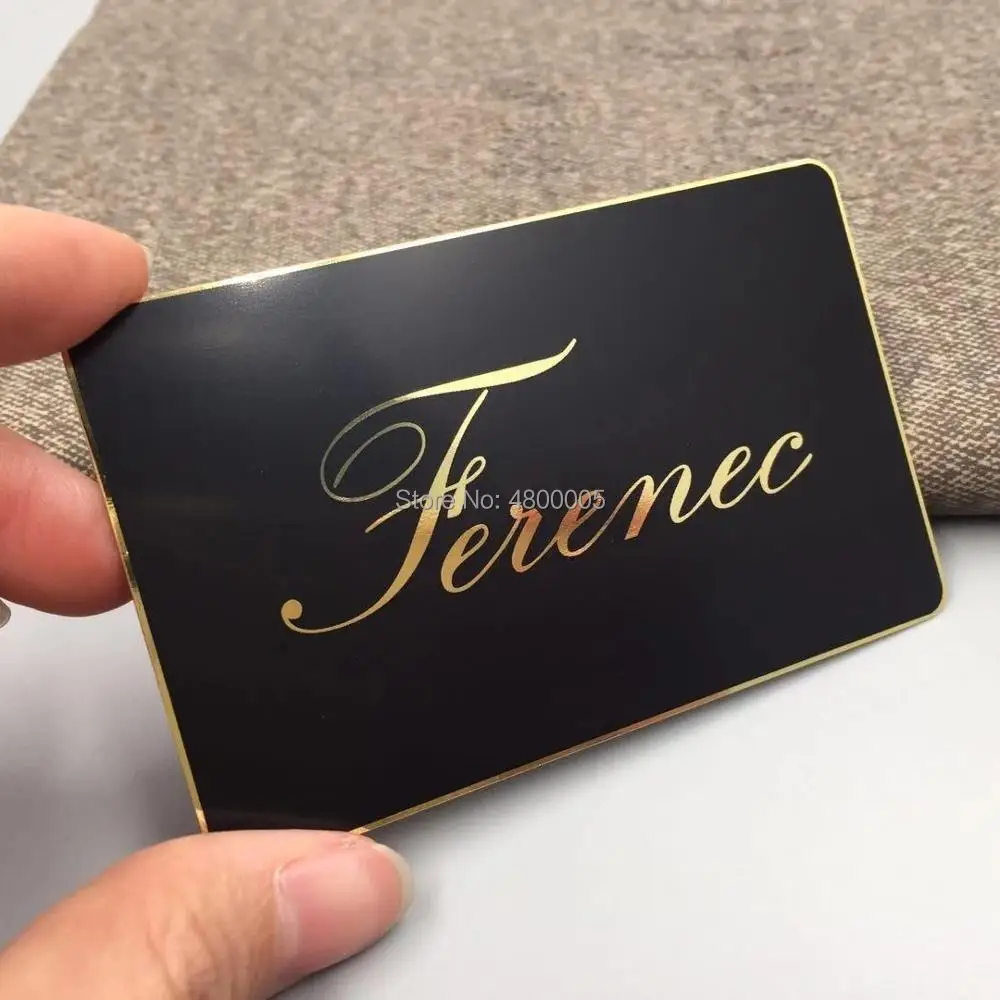 

plated gold color metal business card silk printing black background