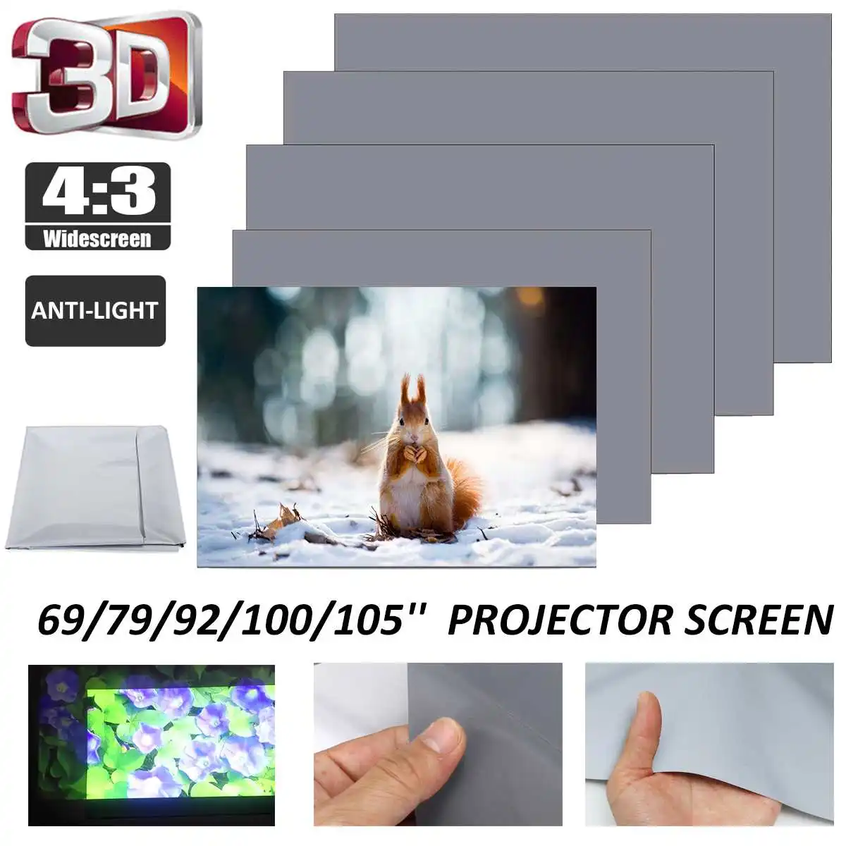 

69/79/92/100/105 inch Foldable Reflective Projector Screen Anti-light 3D Outdoor Cinema Home Theater Projection Screen