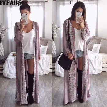 

Womens Jackets Coat Long Sleeve Snake Skin Print Chiffon Cardigan Boho Outwear Jacket Coat Long Woman Clothes