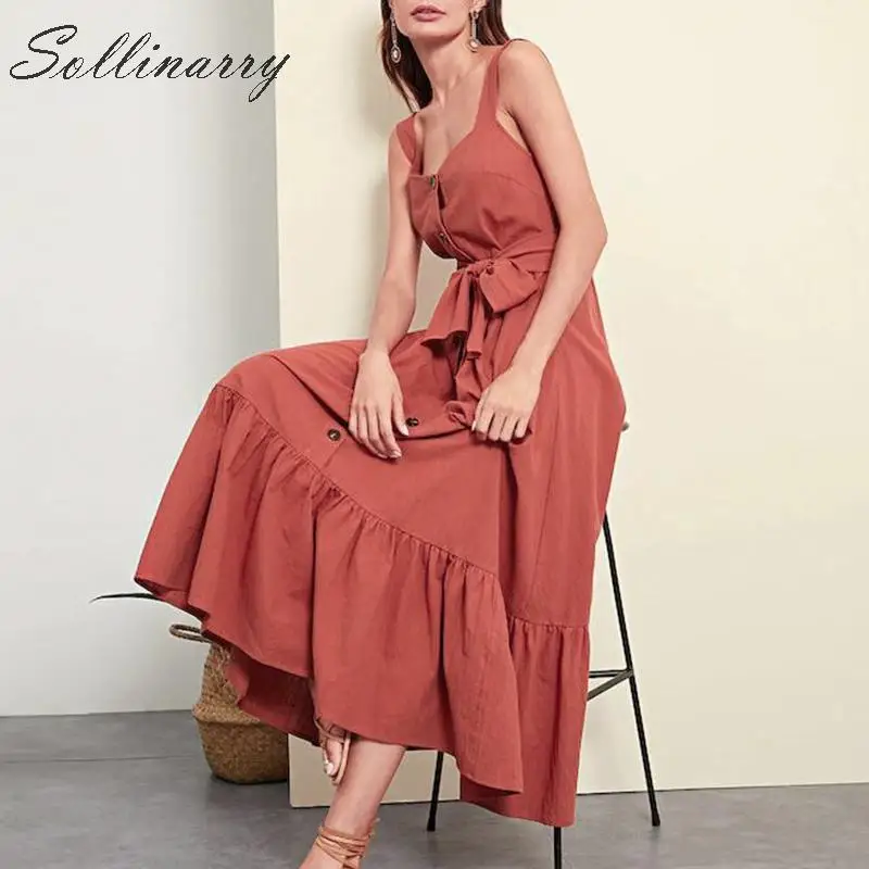 Sollinarry Holiday Long Summer Dress 2019 Women Casual High Waist Sashes Female Dresses Caramel Girl Bow Retro Dress Vestidos Sollinarry Holiday Long Summer Dress 2019 Women Casual High Waist Sashes Female Dresses Caramel Girl Bow Retro Dress Vestidos