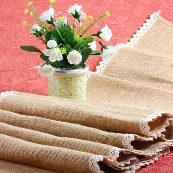 

Vintage Natural Burlap Jute Linen Table Runner Christmas Wedding