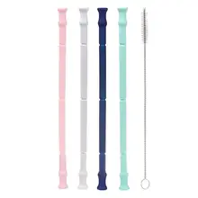 2 шт многоразовые складные питьевые соломы с чистящей щеткой, инструменты для напитков, силиконовая соломинка для кружек, аксессуары для домашнего бара, посуда для напитков