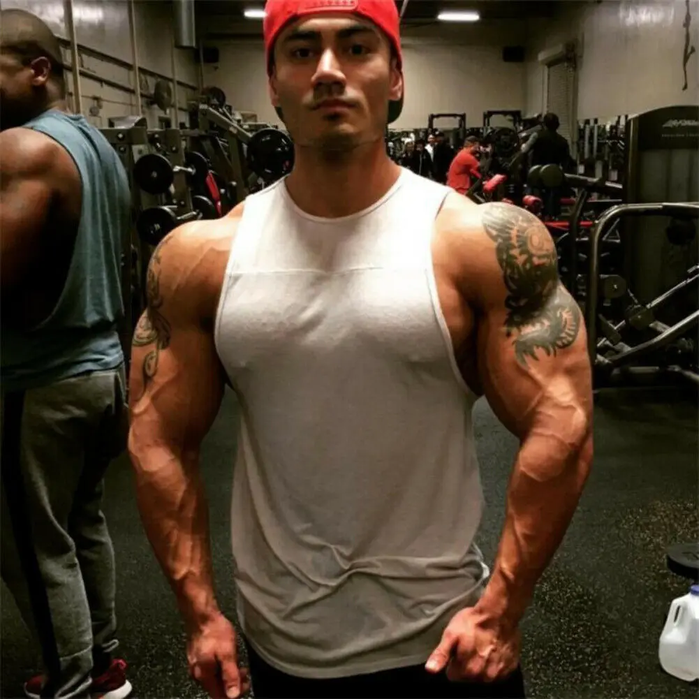 

2019 New Style Fashion Hot Men's Muscle Sleeveless Solid Top Tee Shirt Casual Bodybuilding Basketball Jerseys O Neck