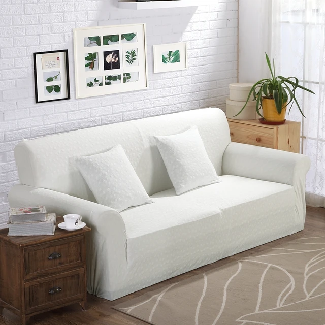 White Knitted Sofa Cover For Living Room Elastic Furniture Protector