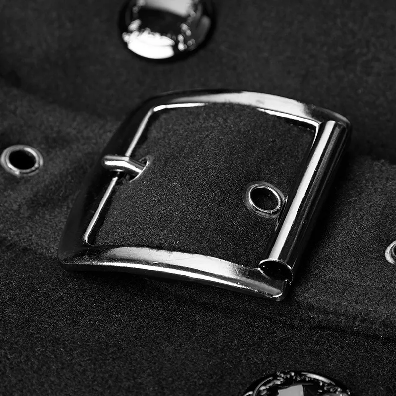 Gothic Military Metal Button Belt Black Winter Wool men Uniform Worsted coat Fashion Palace noble Long jackt Punk Rave Y-766